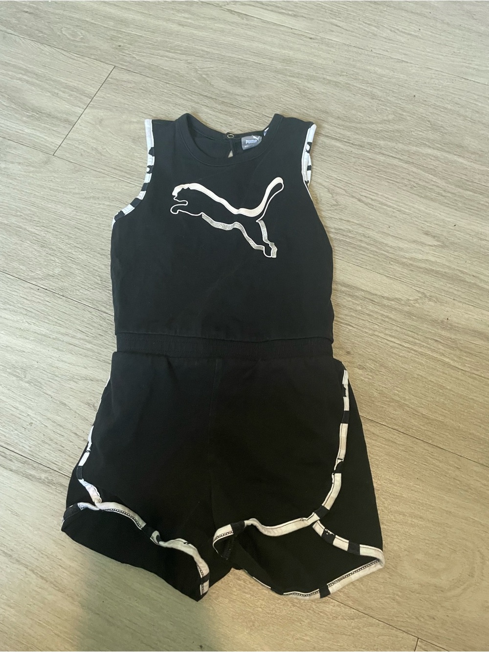 Puma Black Girls' Sleeveless Logo Romper with White Trim